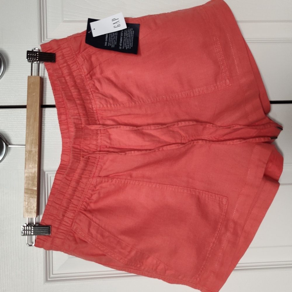 Pull-on draw-string high-rise linen cotton women's shorts US S